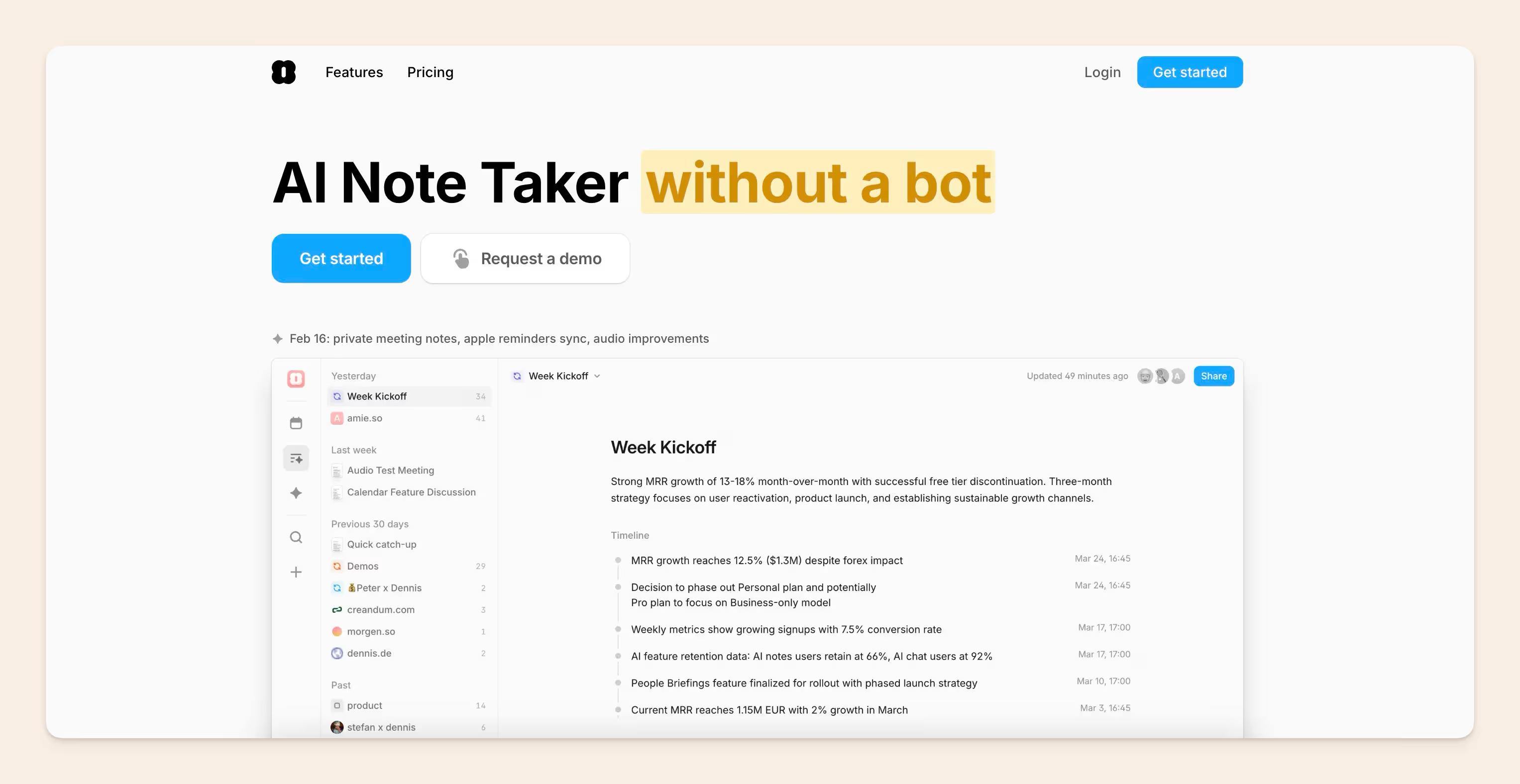 Amie AI homepage