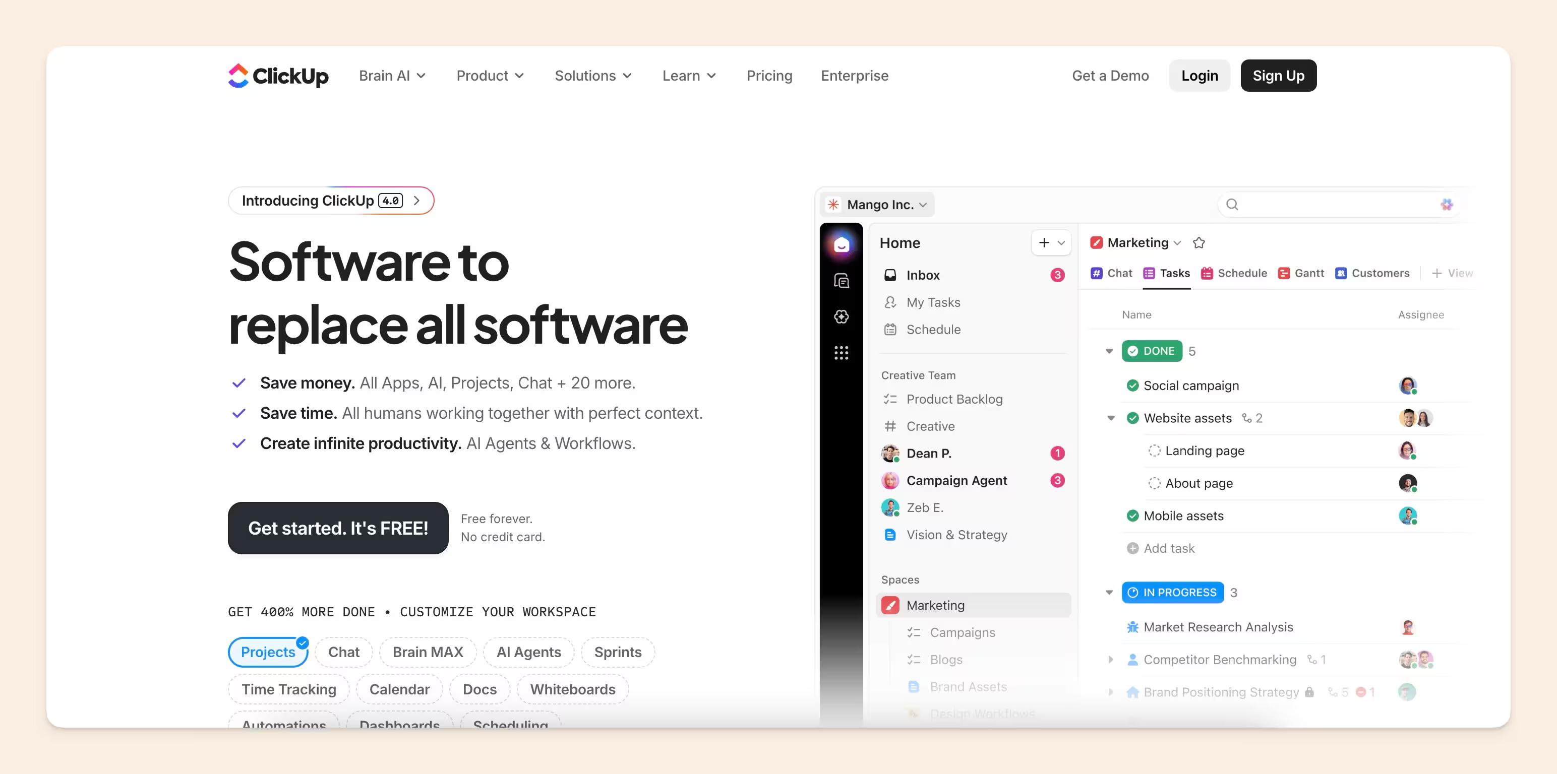 Clickup homepage screenshot