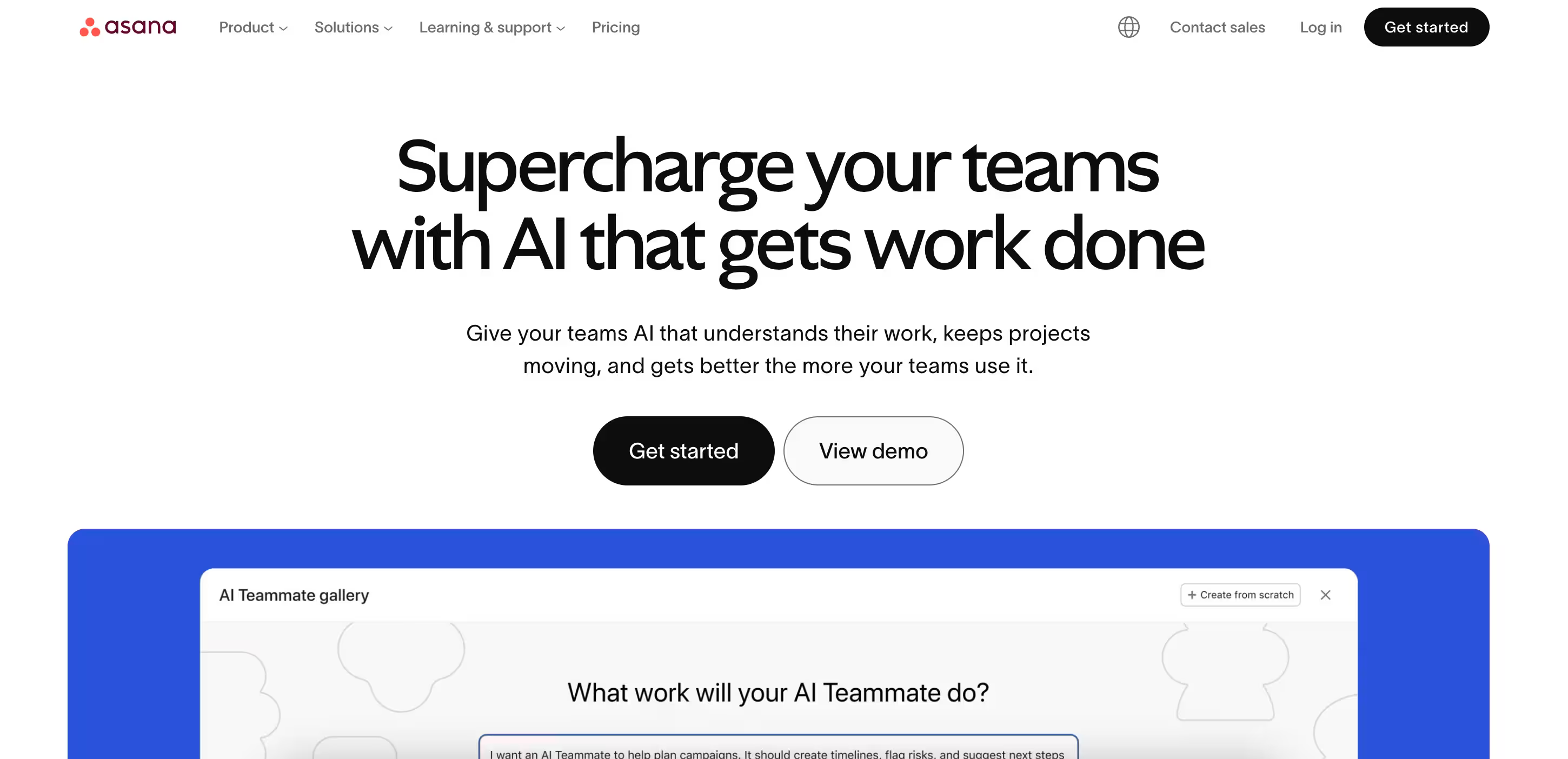 Asana homepage