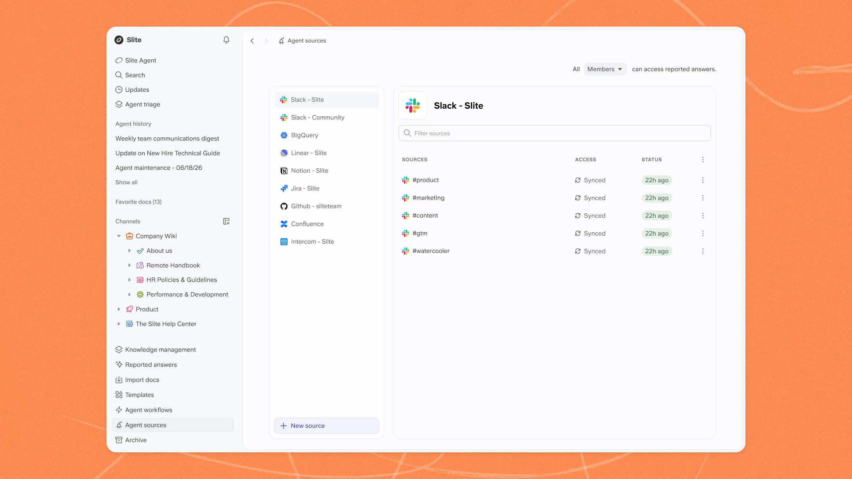 Data sources connected in Slite