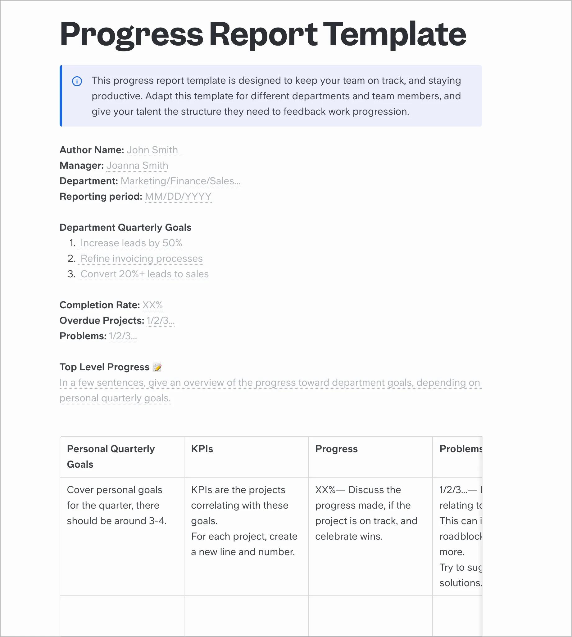 The #1 Customizable Progress Report Template | Slite