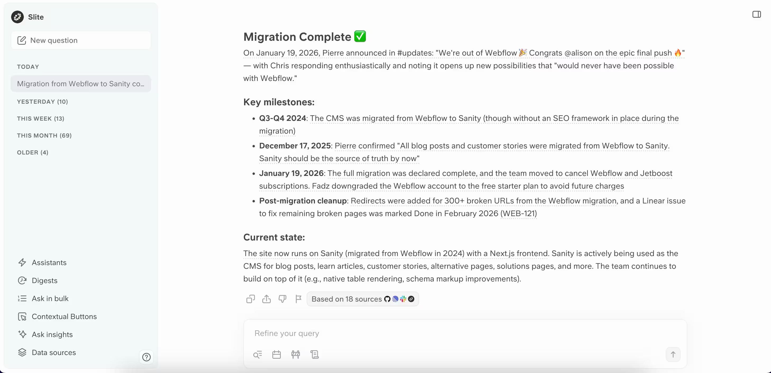Super AI enterprise search tool answering a question