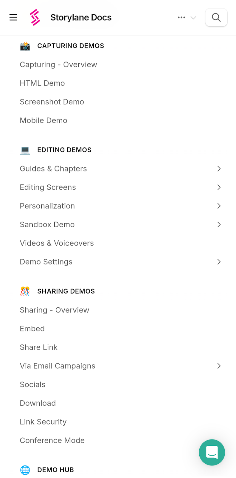 Storylane's documentation structure