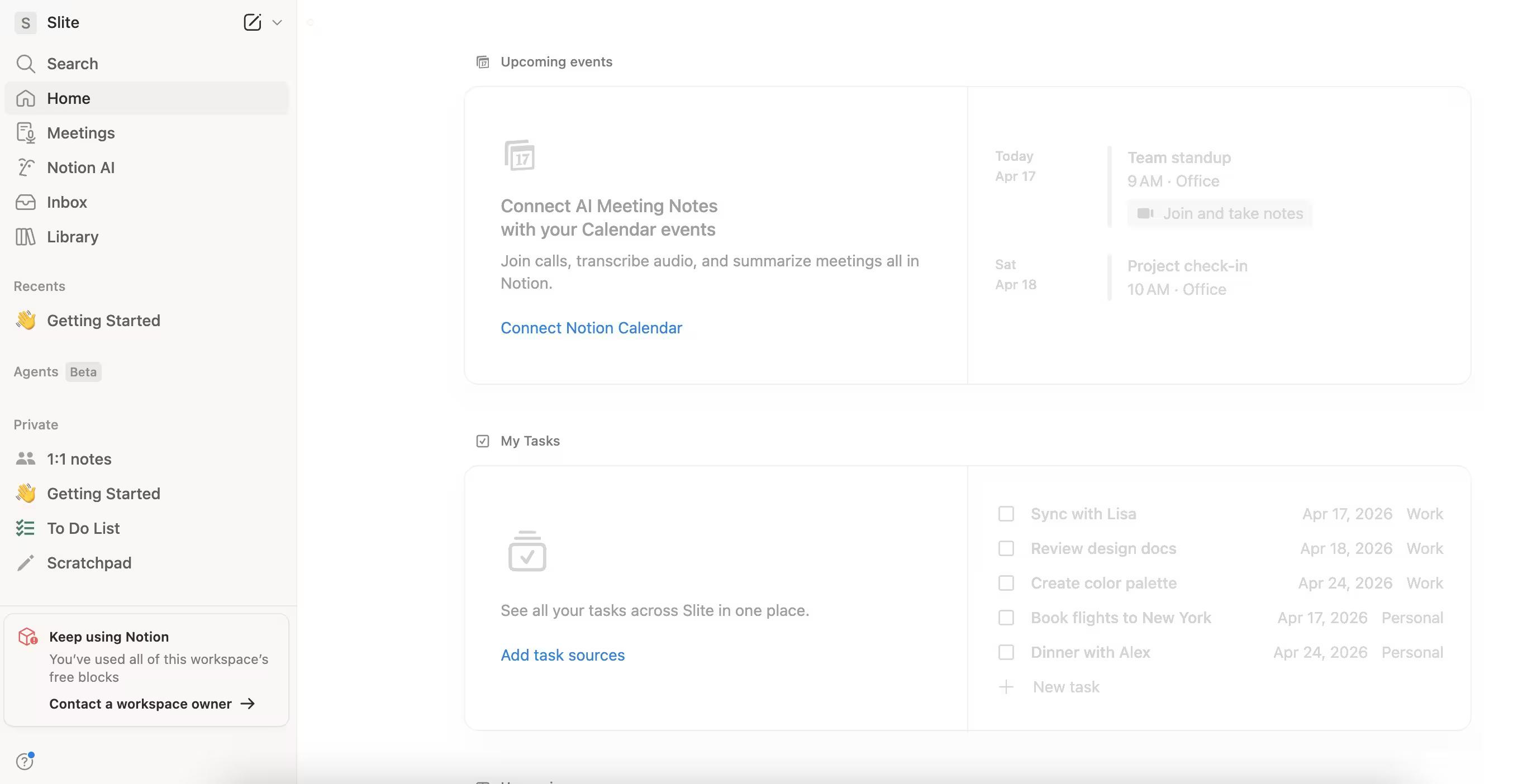 Notion tool homepage