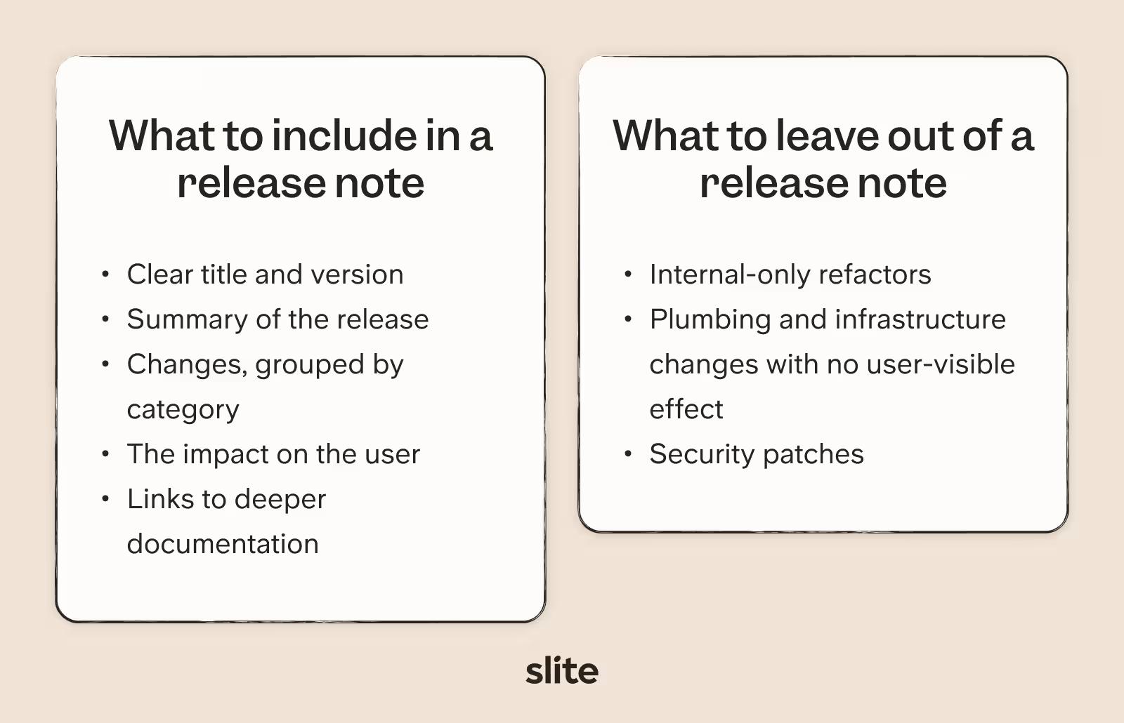 What to include in a release not and what to leave out of it