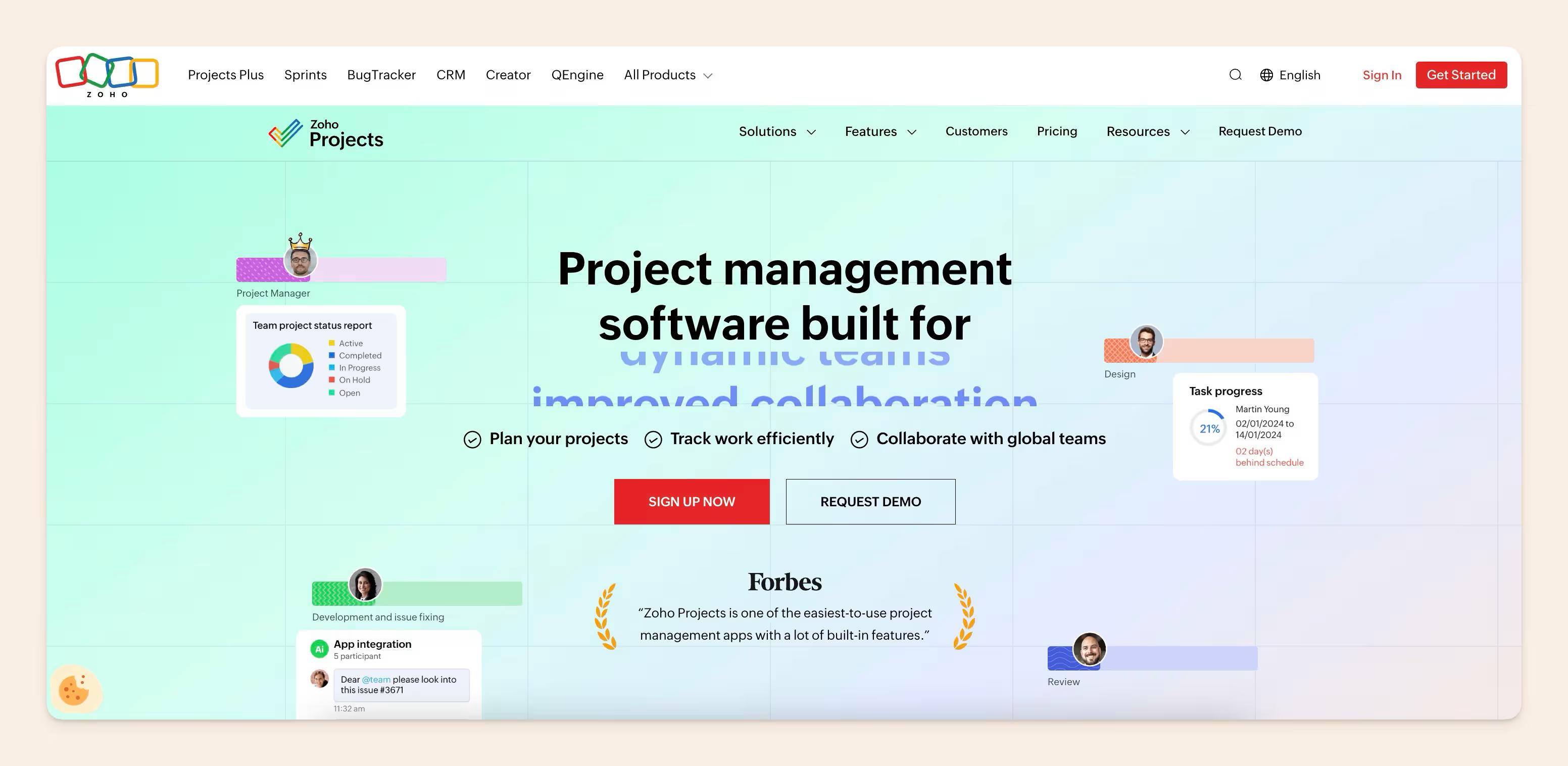 Zoho Projects homepage screenshot