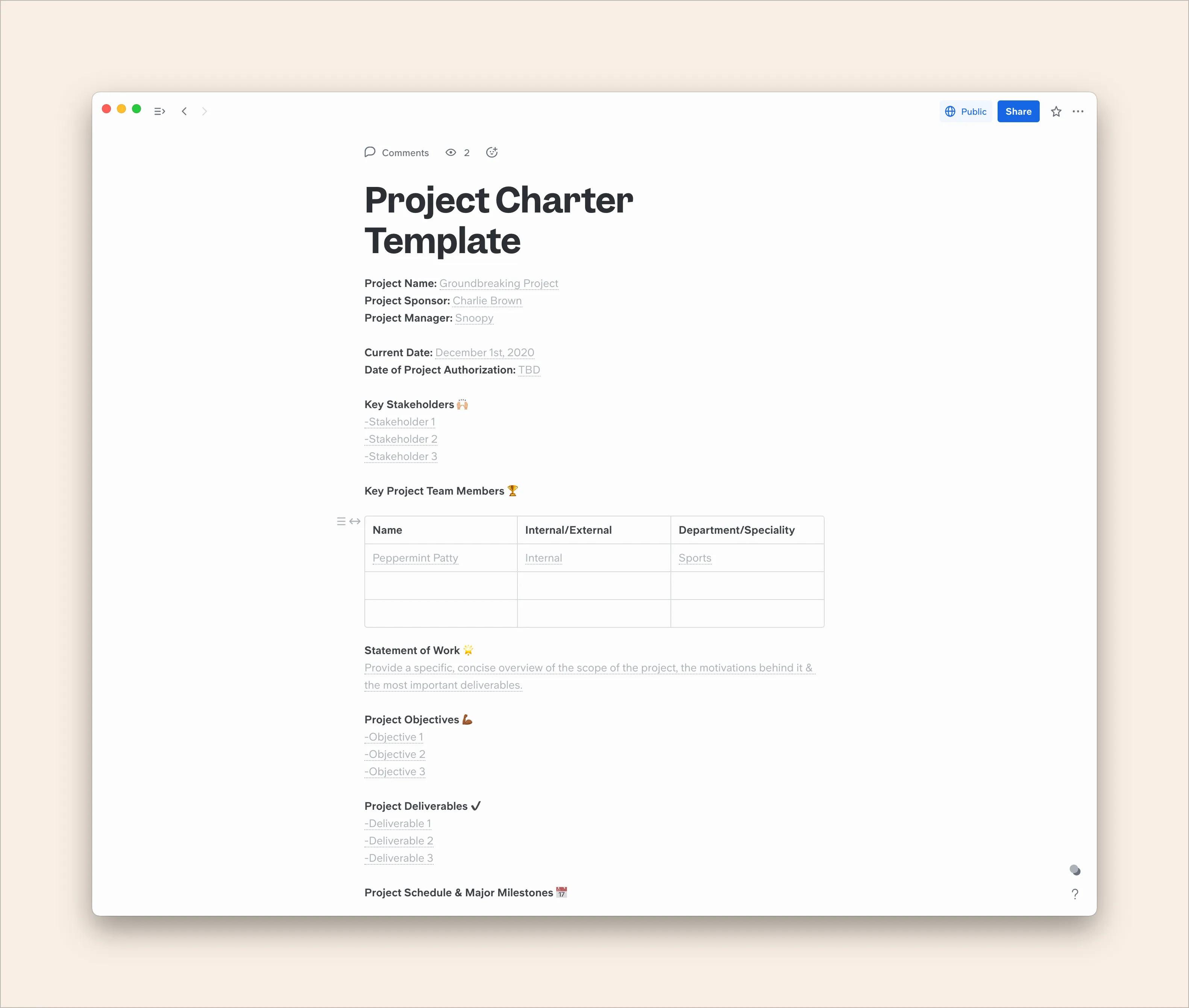 Project Charter Template