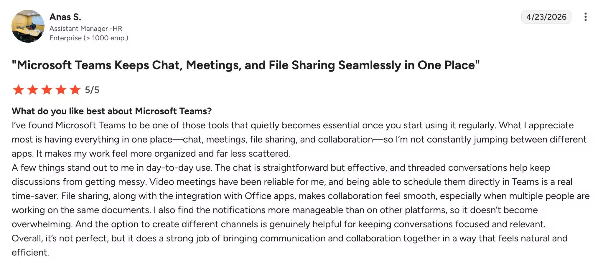 Microsoft Teams user ratings and reviews summary