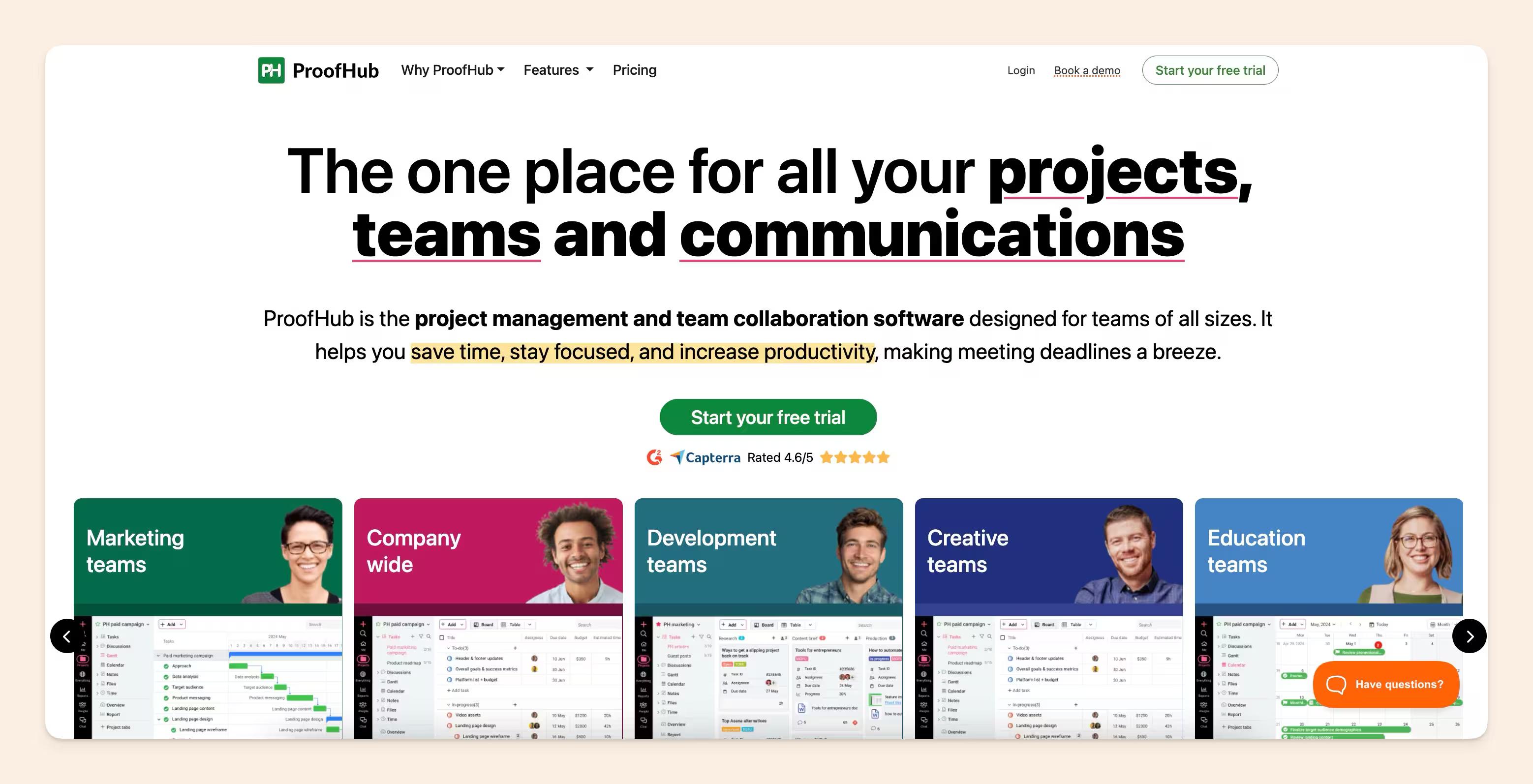 Proofhub homepage screenshot