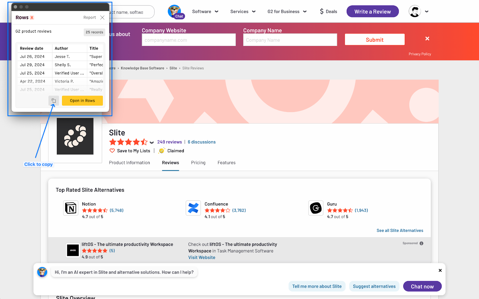 How to use RowsX extension to scrape product reviews for customer questions