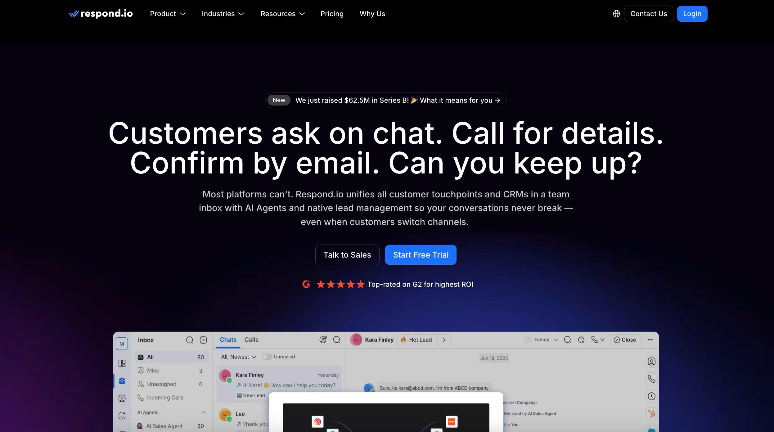 Respond.io homepage