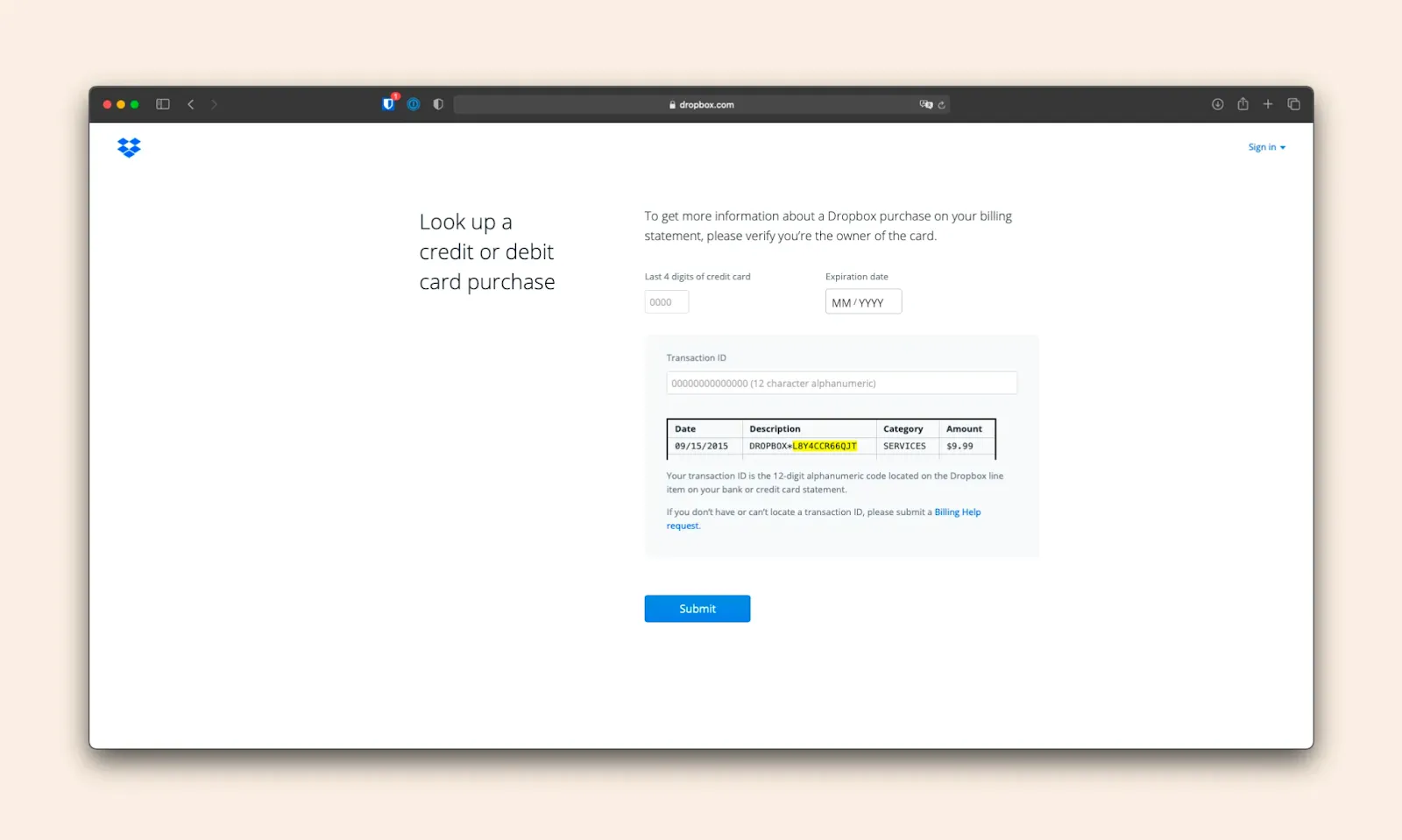 Dropbox Knowledge Base example