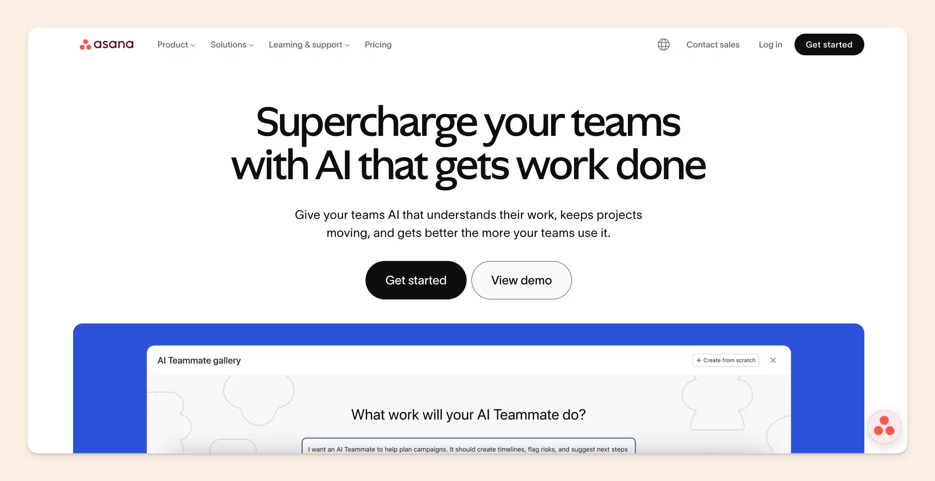 Asana homepage screenshot