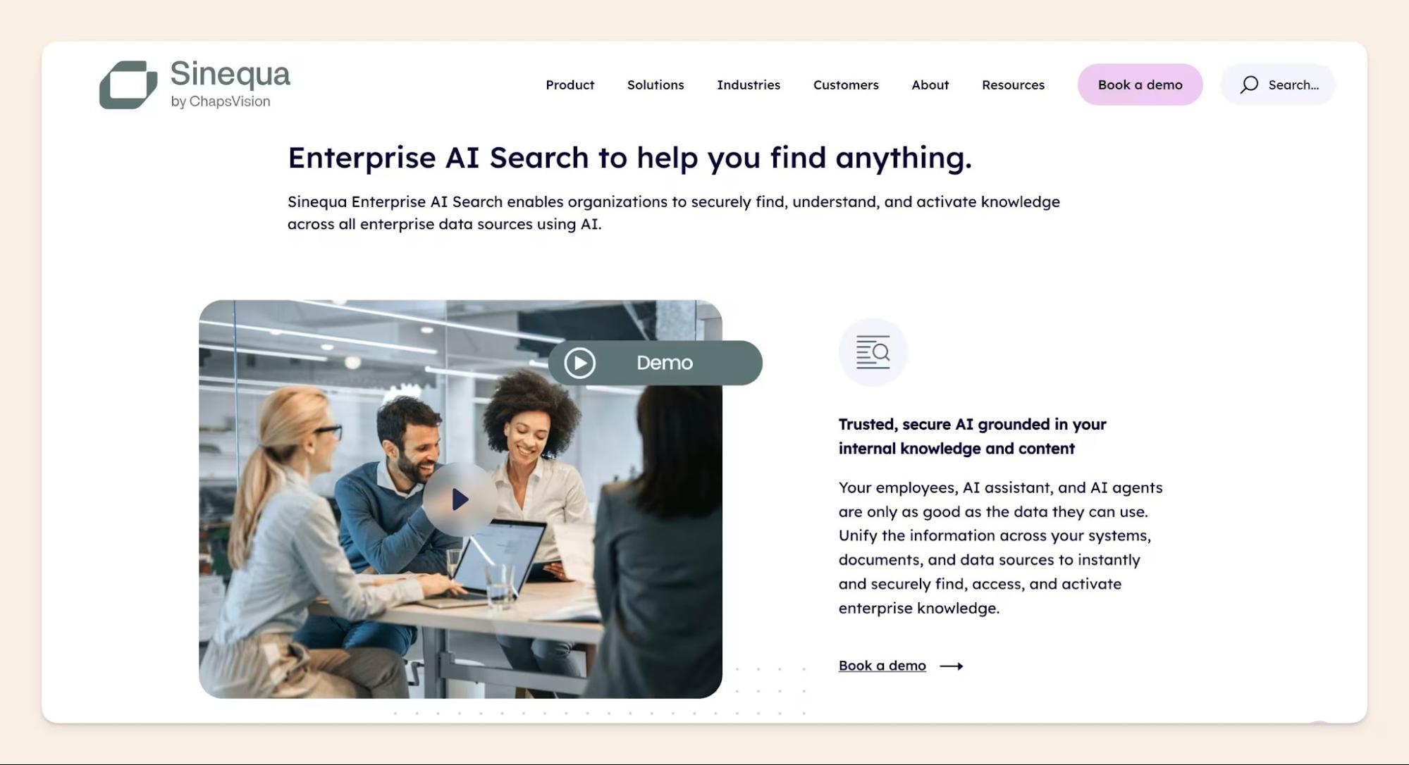 Sinequa Enterprise AI Search homepage