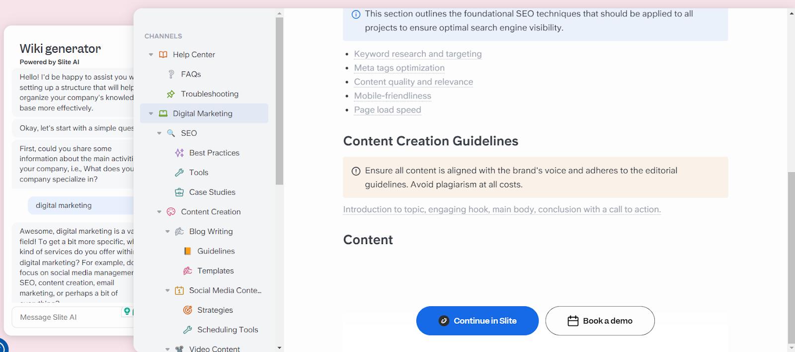 Wiki structure created within minutes with Slite Wiki Generator