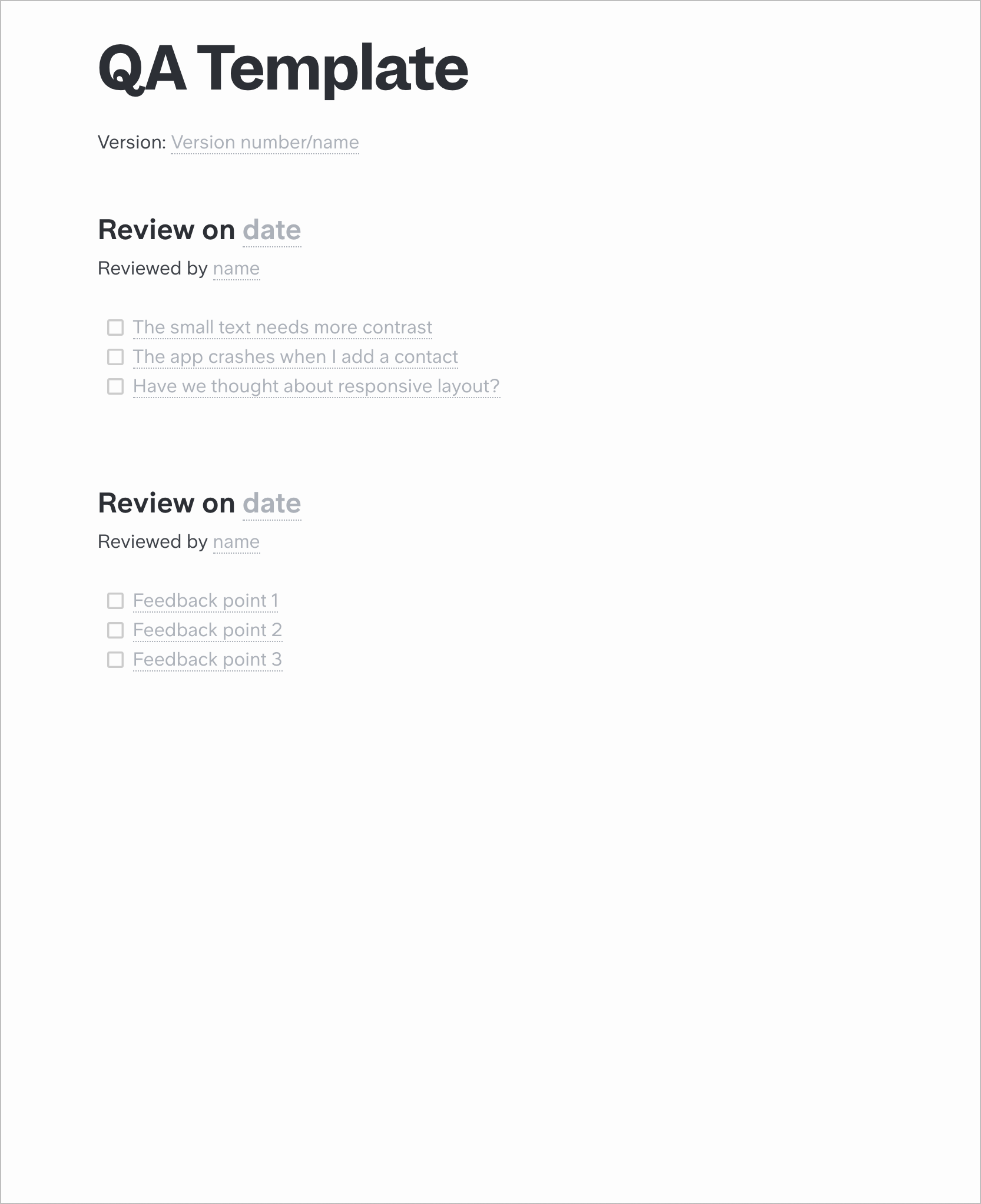 Free feature bugs and improvements Report Template