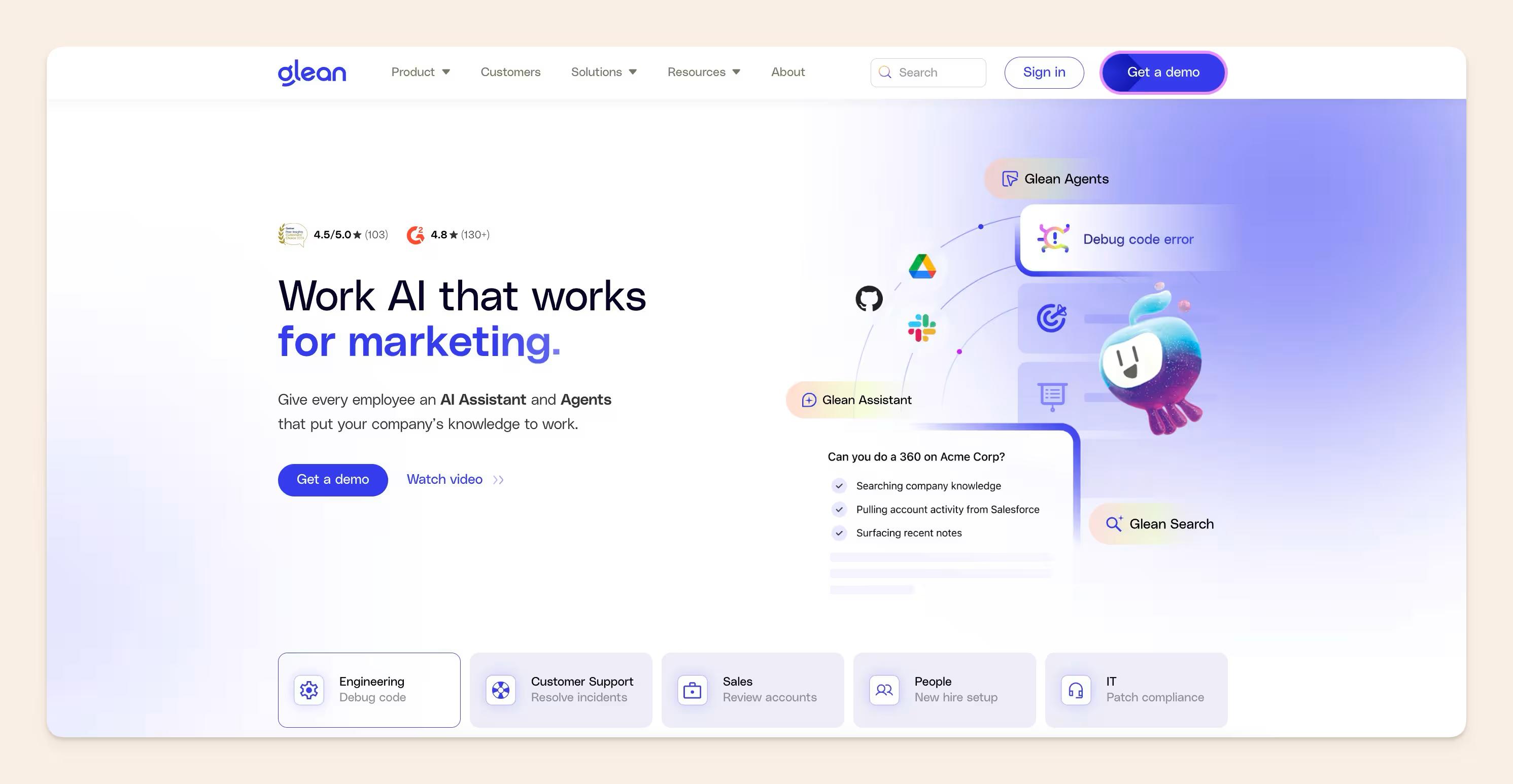 Glean homepage screenshot