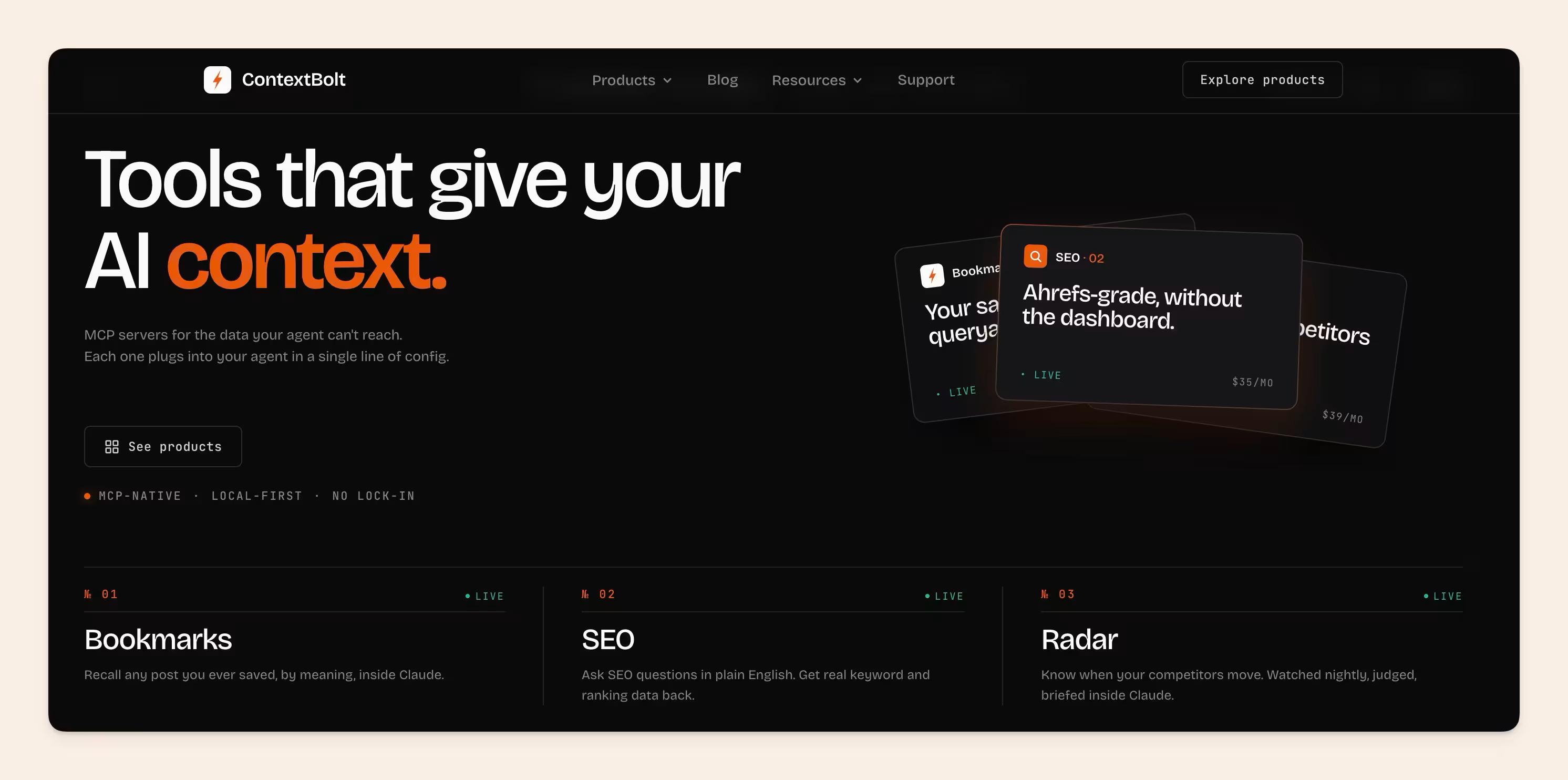 ContextBolt homepage screenshot