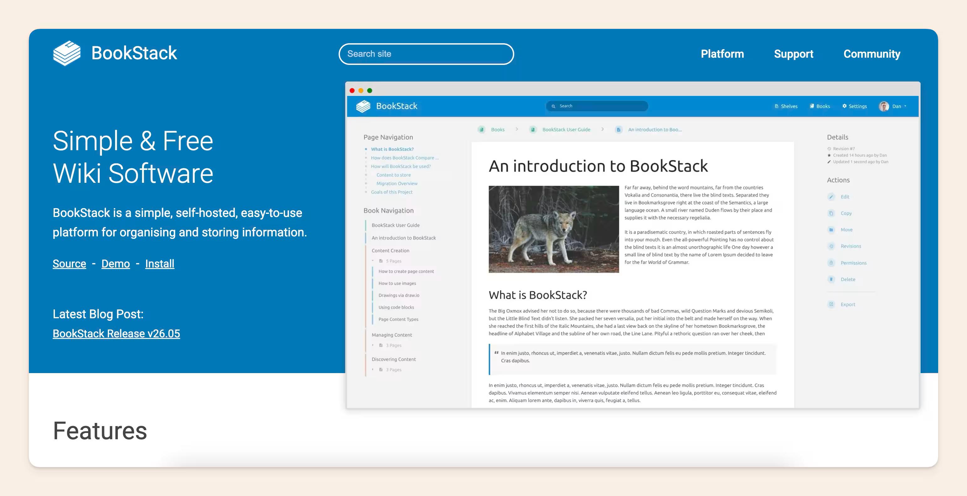 Bookstack homepage