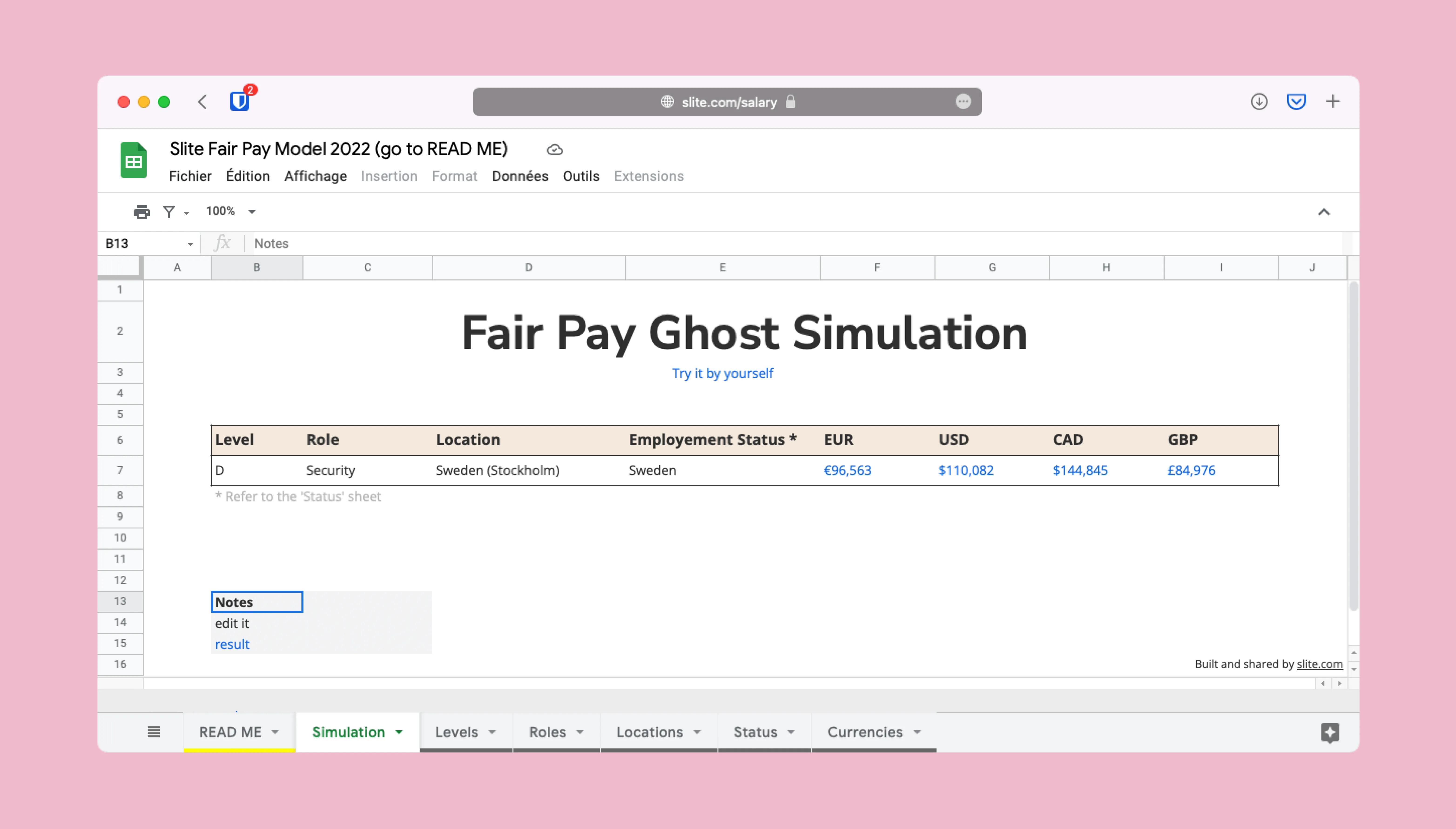 Slite spreadsheet to calculate a fair remote salary