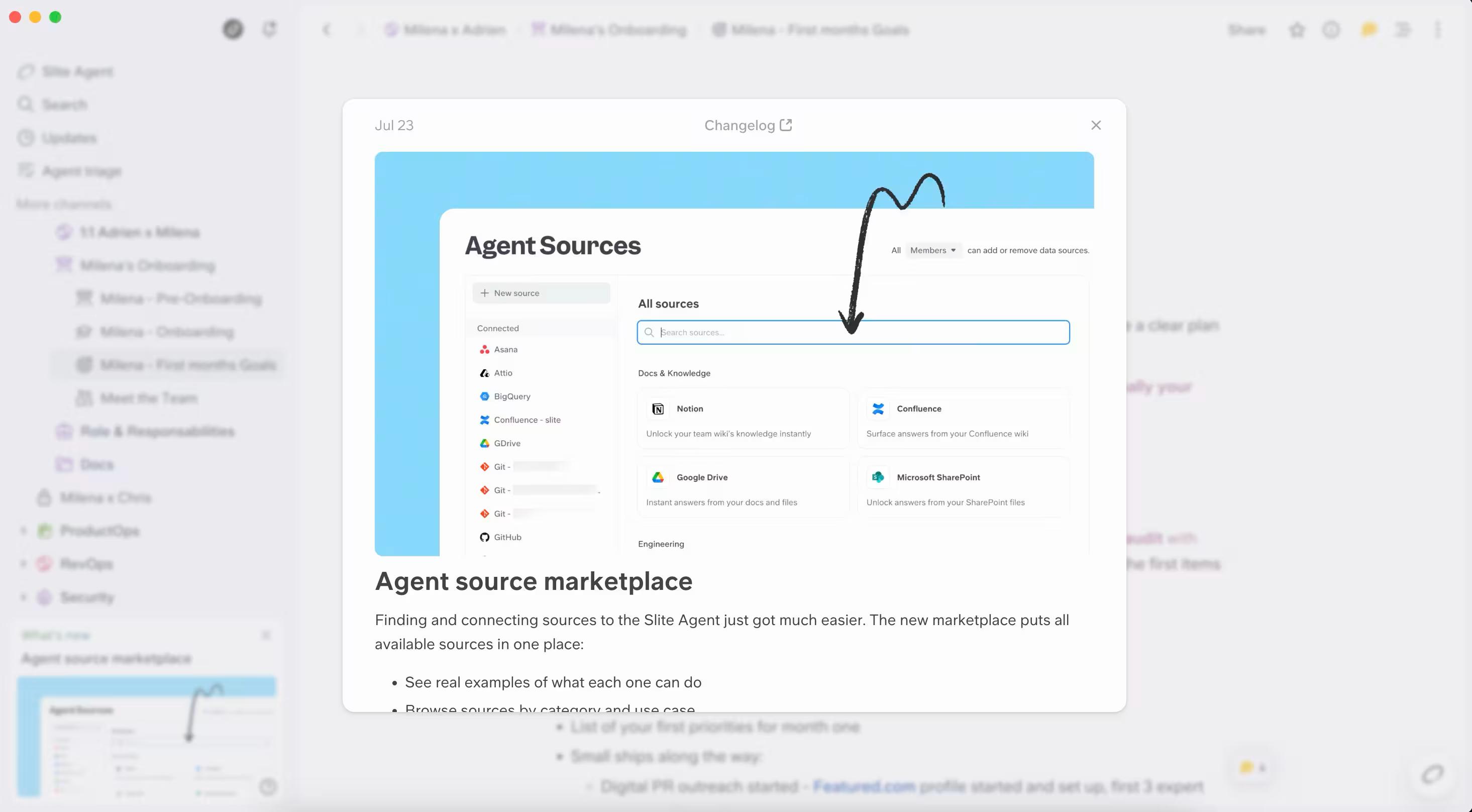In-app release note from Slite