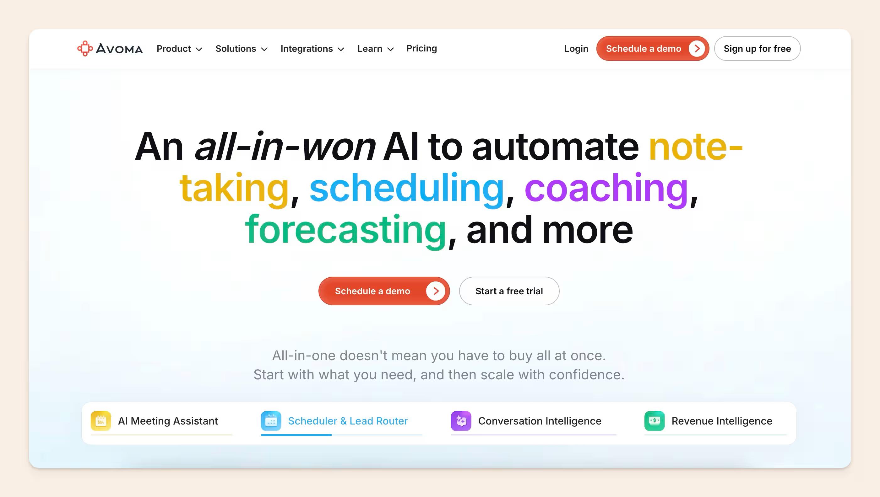 Avoma homepage screenshot