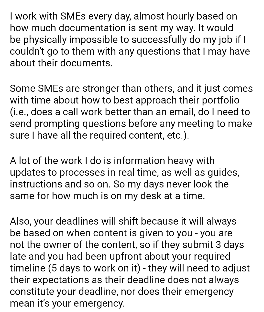 On working with SMEs