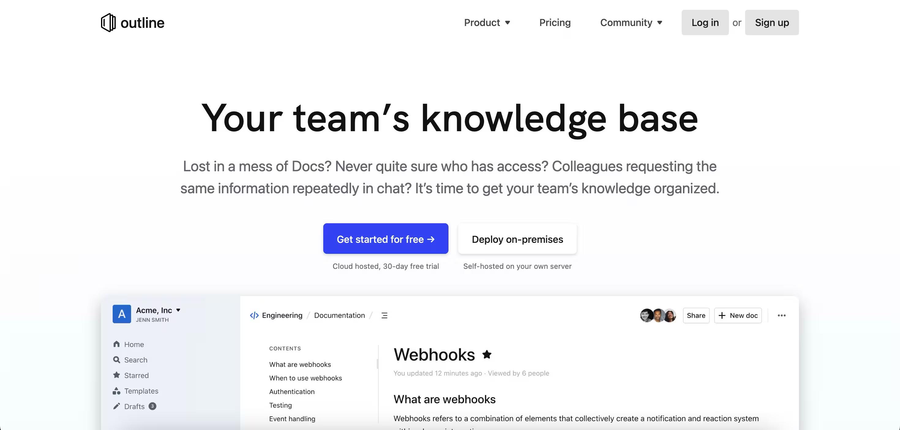 Outline homepage screenshot