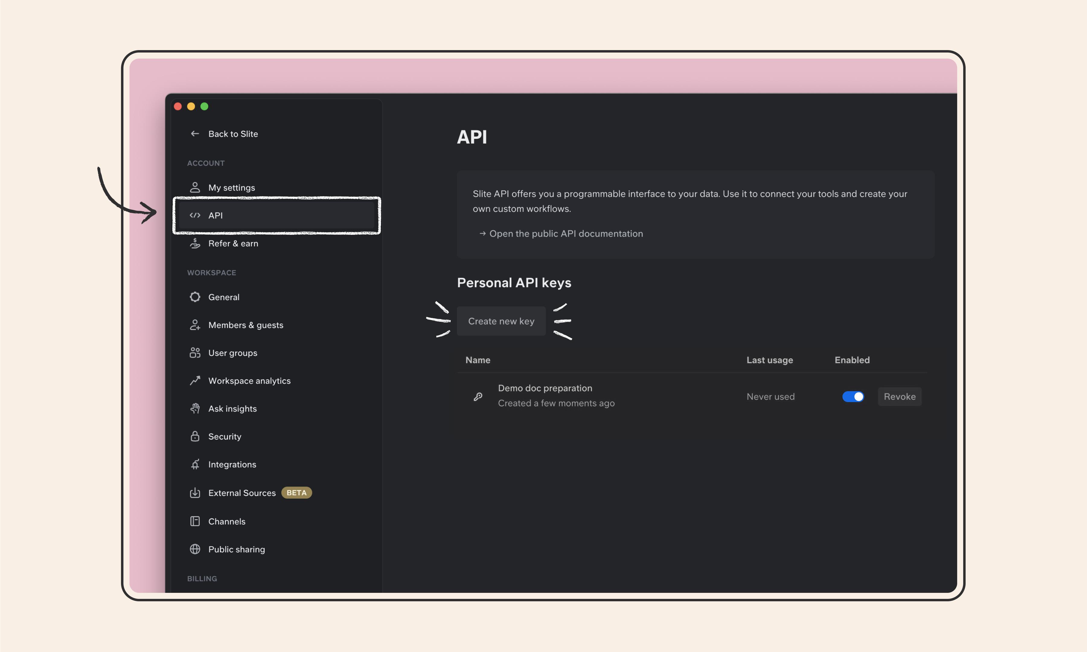 API integration screenshot