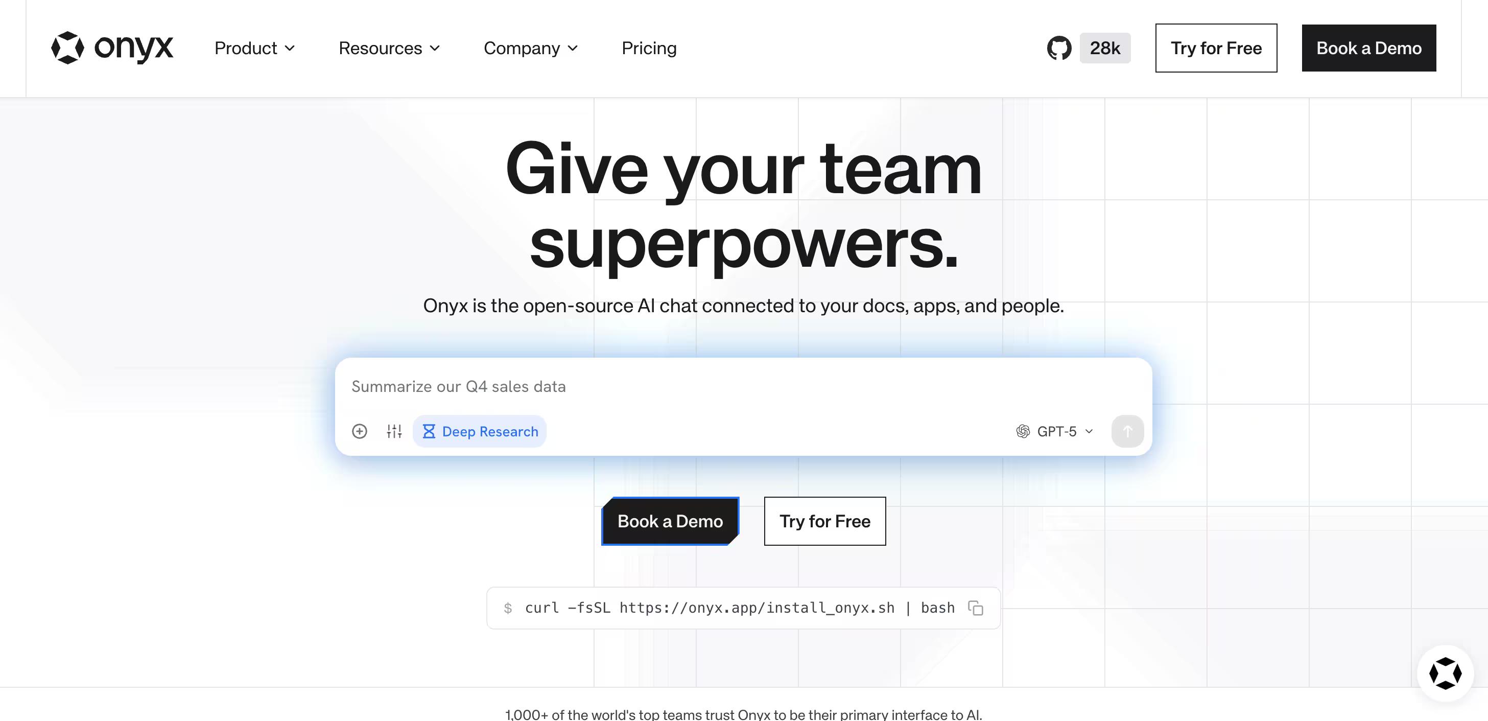 Onyx homepage screenshot