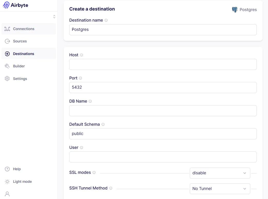 Configure Postgres Destination