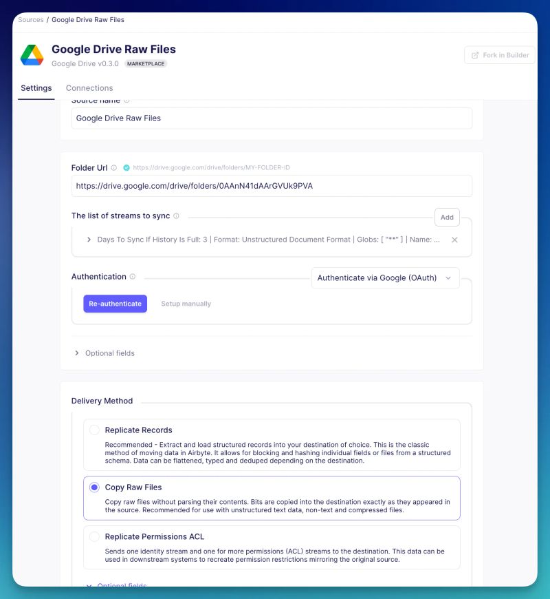 Copy Raw Files Delivery Method