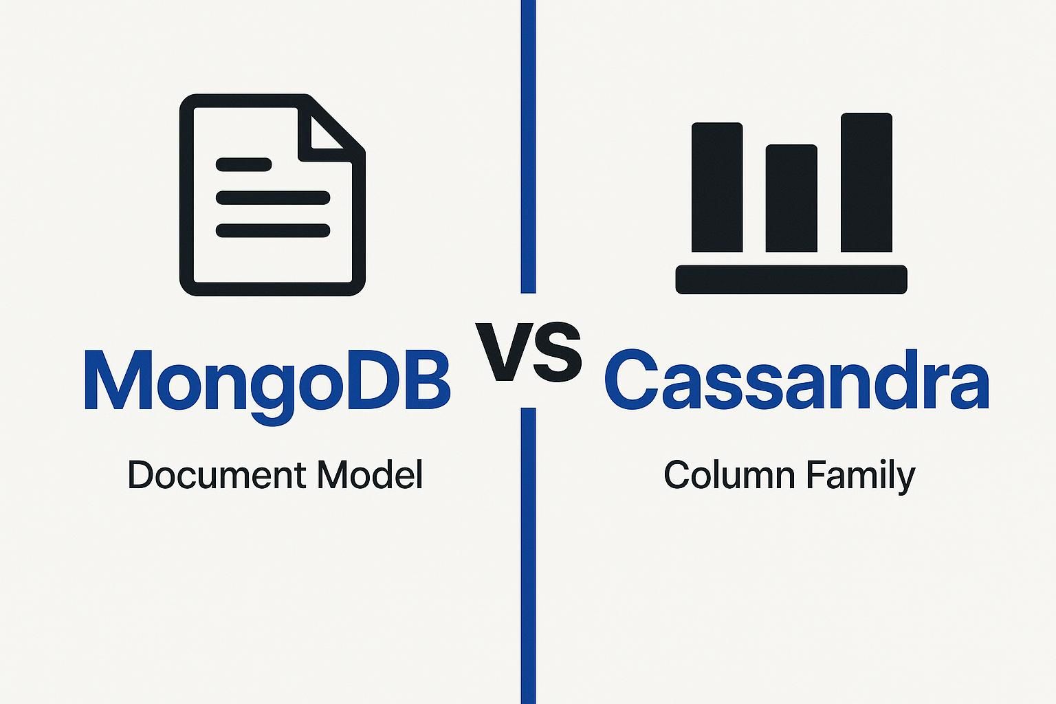 Comparison of MongoDB and Cassandra database models, highlighting document model versus column family.