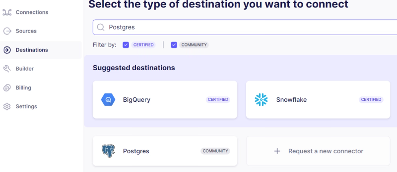Image 9: Airbyte destination search