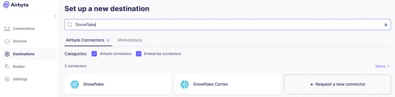 Set Up Destination page