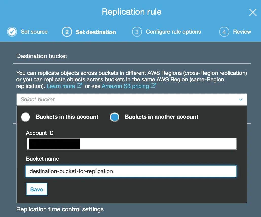 Replication rule set destination page