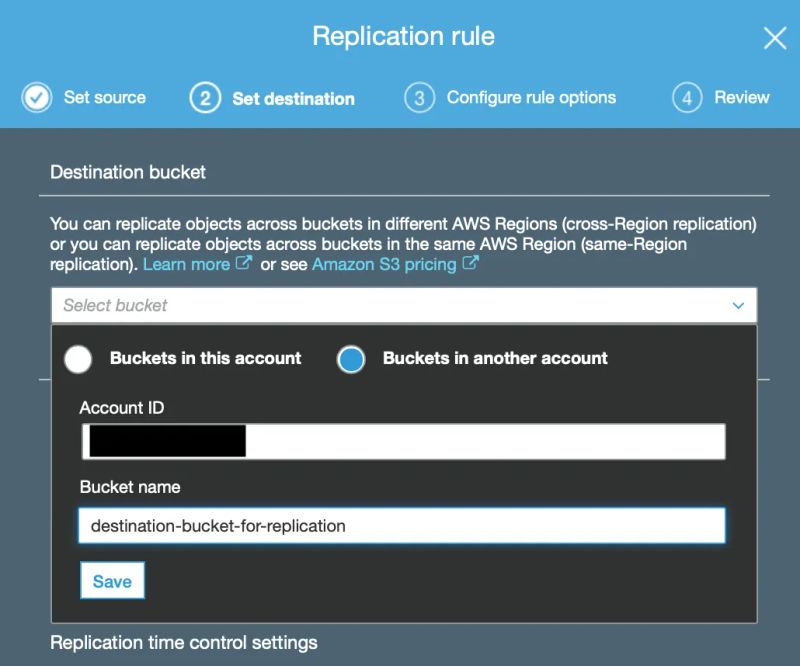 Replication rule set destination page