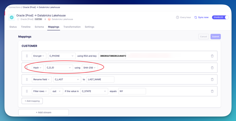 Select Hashing Field, Choose Hashing Algorithm of Preference