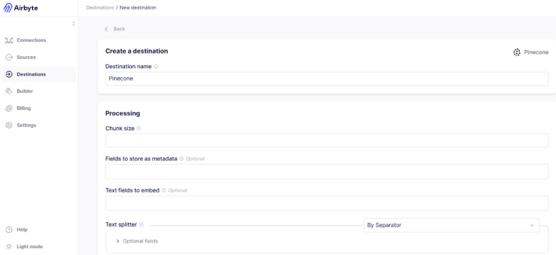 Configuring Pinecone Destination