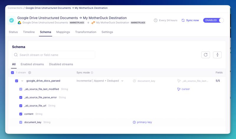 Unstructured Documents to MotherDuck Connection Example