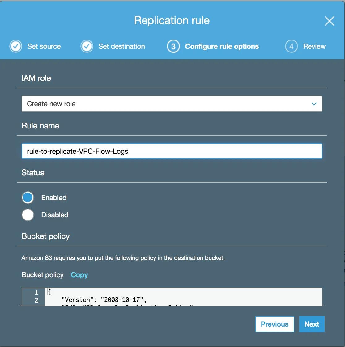 Replication rule configure rule options