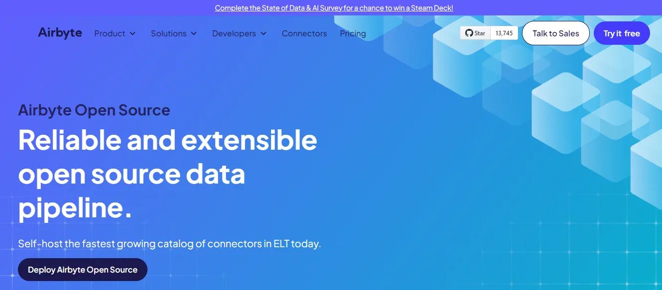 Image 4: Airbyte data integration platform showing connectors and pipeline management capabilities for time-series data sources