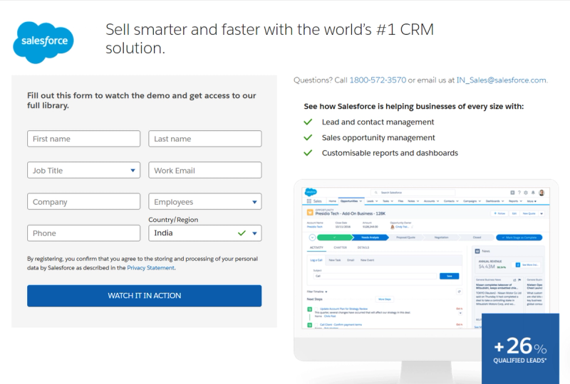 Salesforce CRM platform interface showing comprehensive customer data management capabilities for dashboard integration