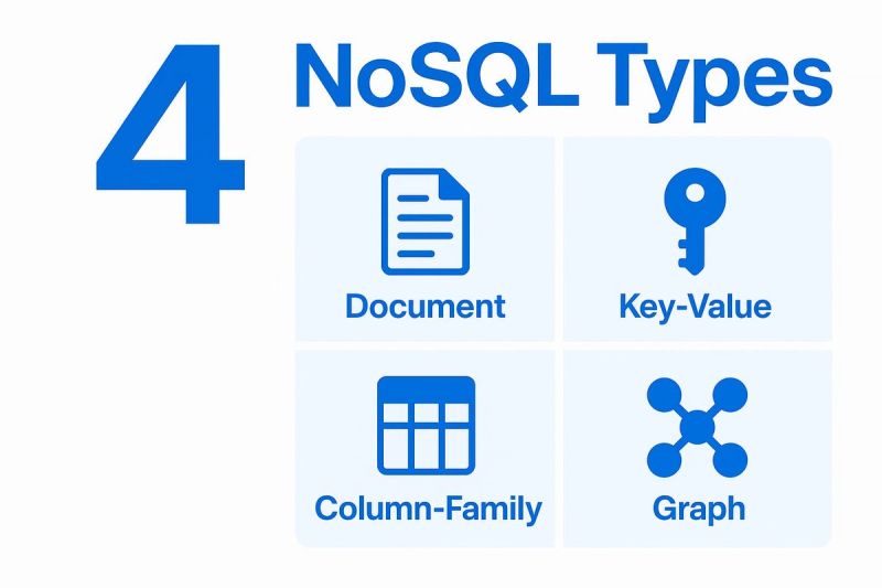 Image 4: Visual representation of the four types of NoSQL databases: document, key-value, column-family, and graph databases