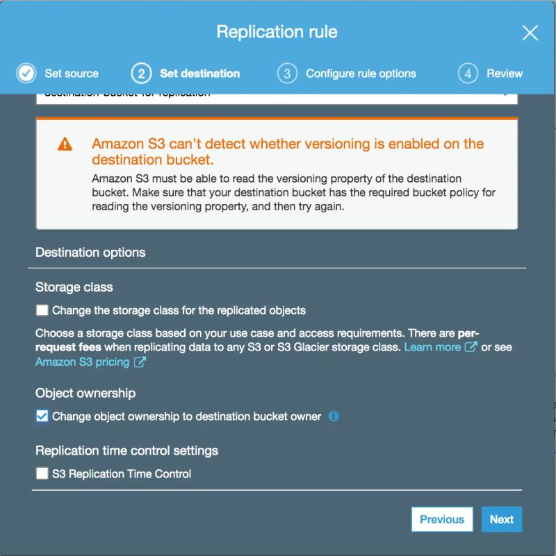 Replication rule destination options