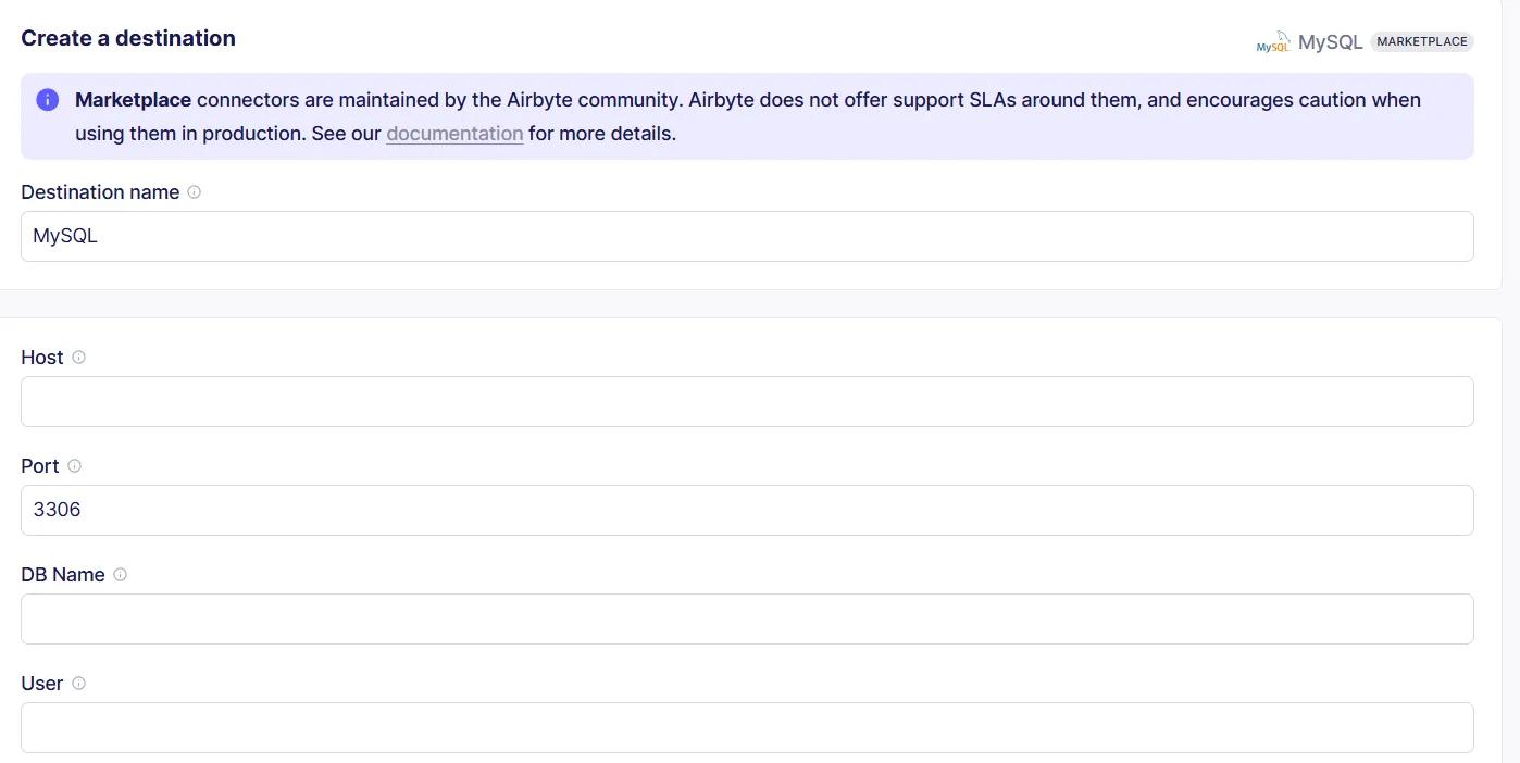 Create a MySQL Destination