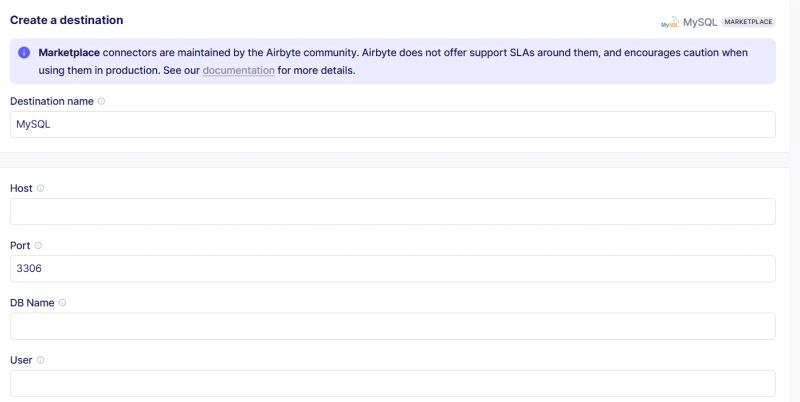 Create a MySQL Destination