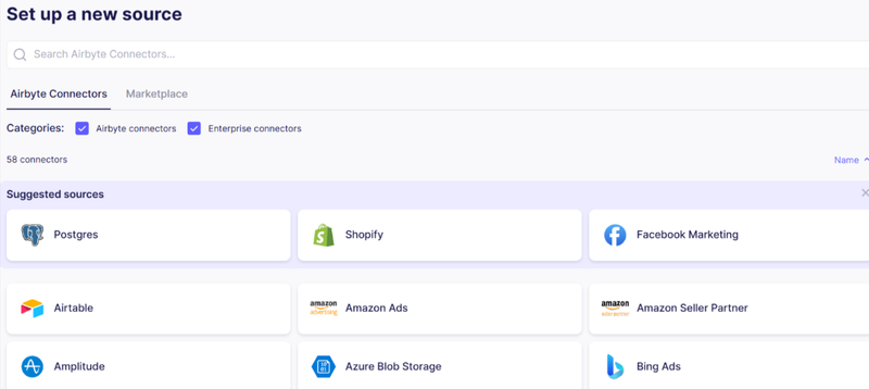 Airbyte Set Up Source Page