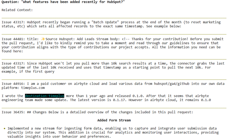 Output of get_related_context function