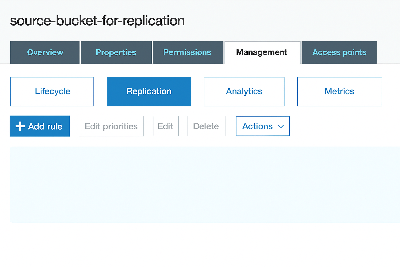 Source bucket for replication page